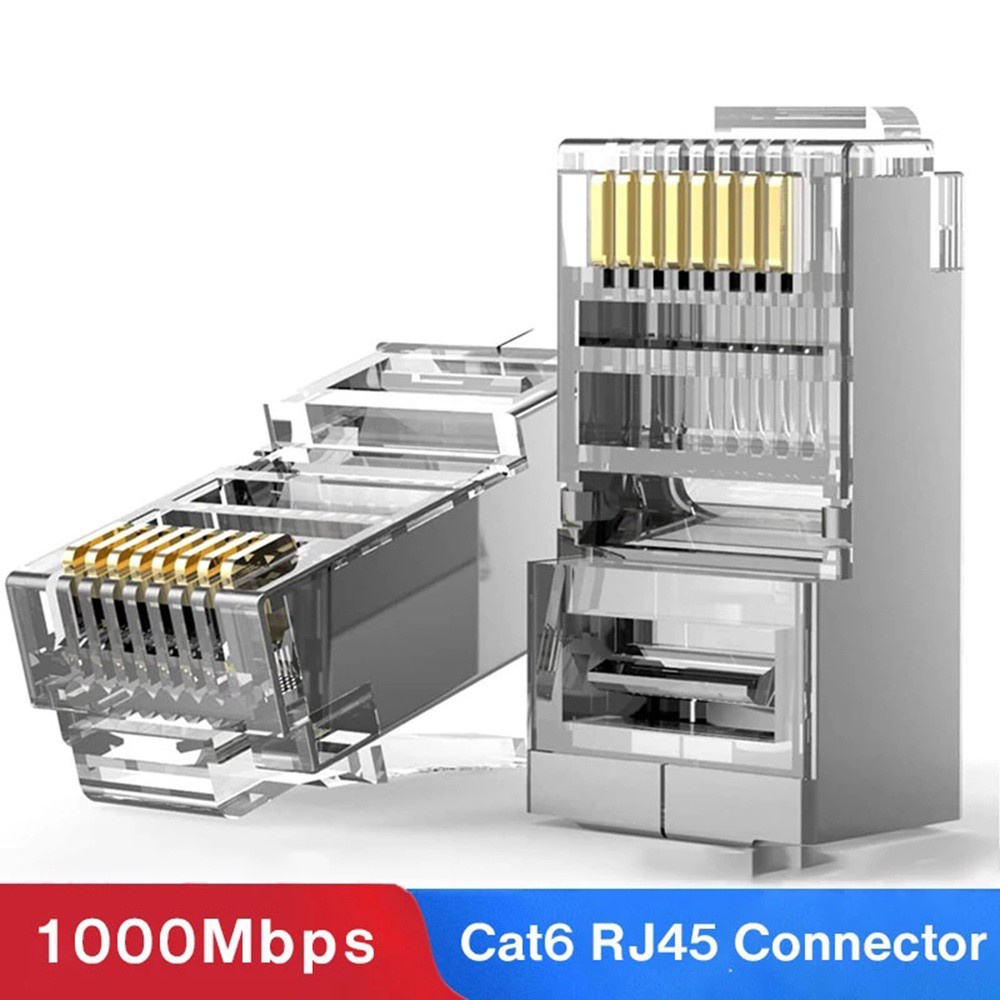 CLEOES Plug Cat6 RJ45 Connector Crimper Connector Modular Ethernet Cable Head Plug Net Network 50/100pcs 8P8C|Plated Cat6 CAT6e Ethernet Terminals