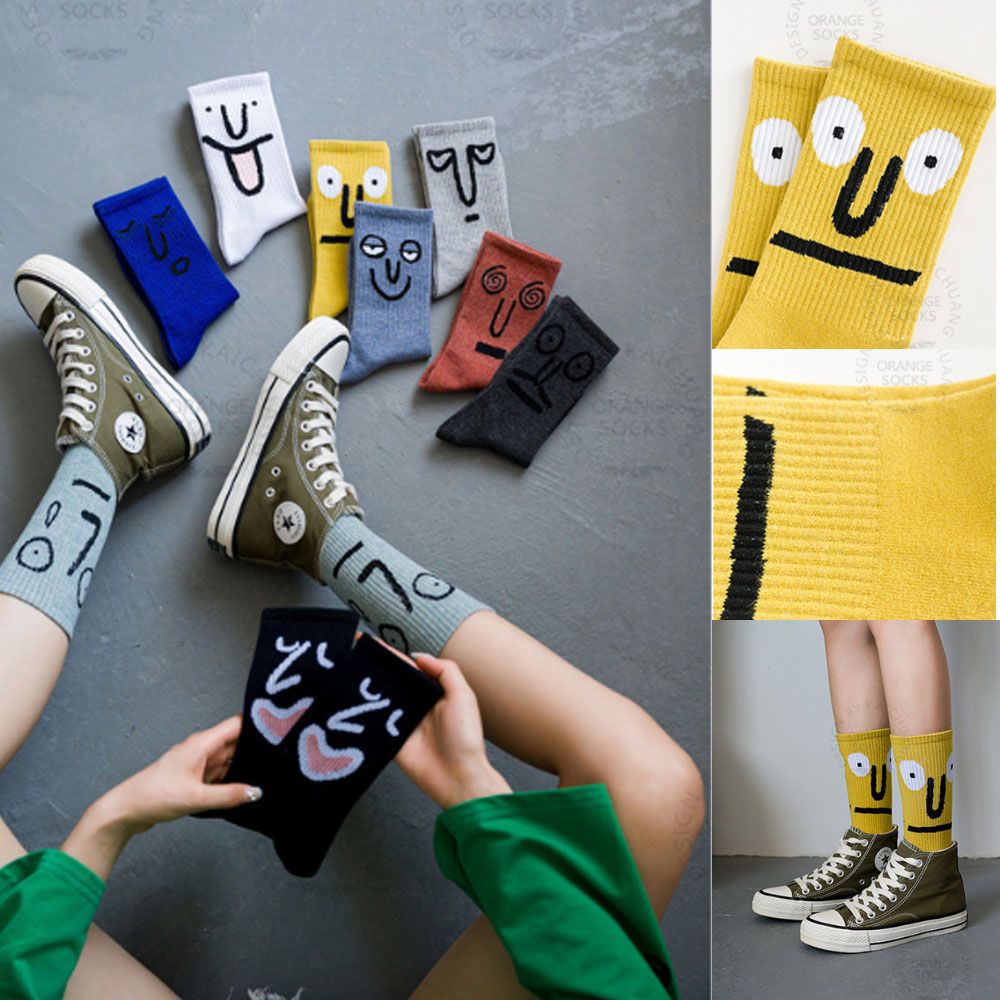 Vớ cotton thoáng khí họa tiết biểu cảm khuôn mặt thời trang cho nữ