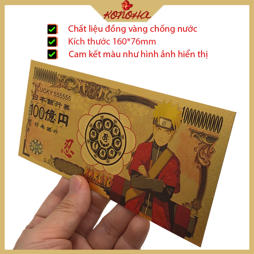 Tờ tiền đồng vàng yên nhật họa tiết hoạt hình naruto sưu tầm trang trí, sasuke , kakasi,KONOHA