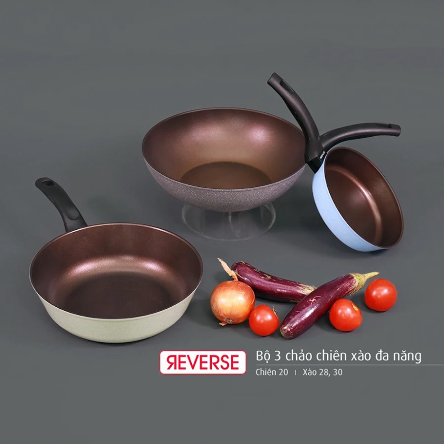 Bộ 3 chảo chiên xào đa năng Reverse - Thương hiệu Nhật Bản - chống dính silkware - Điện máy TechSmart
