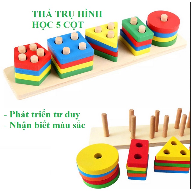 Bộ thả khối 5 cọc - Học cụ Montessori - phát triển trí tuệ trẻ