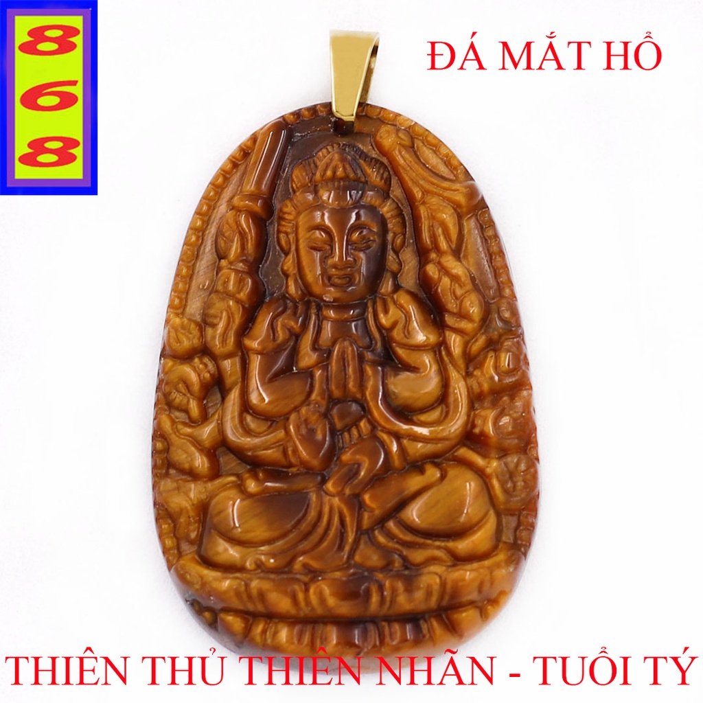 Mặt Dây Chuyền Phật Thiên Thủ Thiên Nhãn đá mắt hổ 3.6cm - Mặt Size Nhỏ - Tặng Kèm Móc Inox