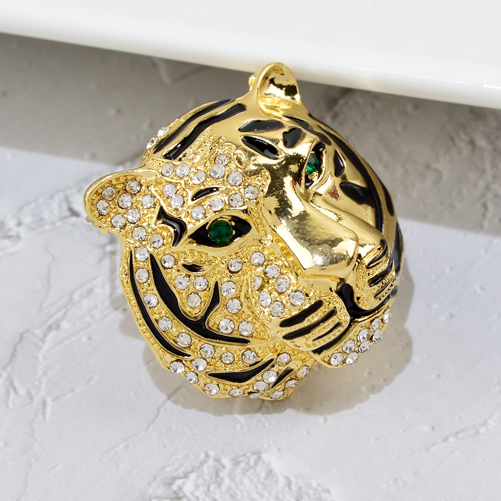 Ghim cài áo hình đầu hổ đính đá thời trang mới cho nam nữ