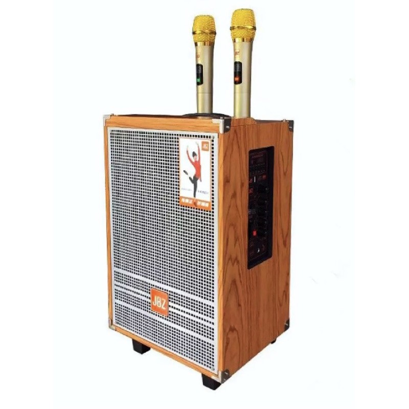 Loa kéo karaoke di động JBZ 1003 bas 2.5 tấc, kèm 2 micro nhôm UHF không dây