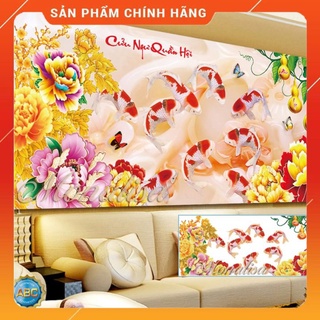 Tranh đính đá cá chép cửu ngư quần hội 200x90cm, 160x75cm