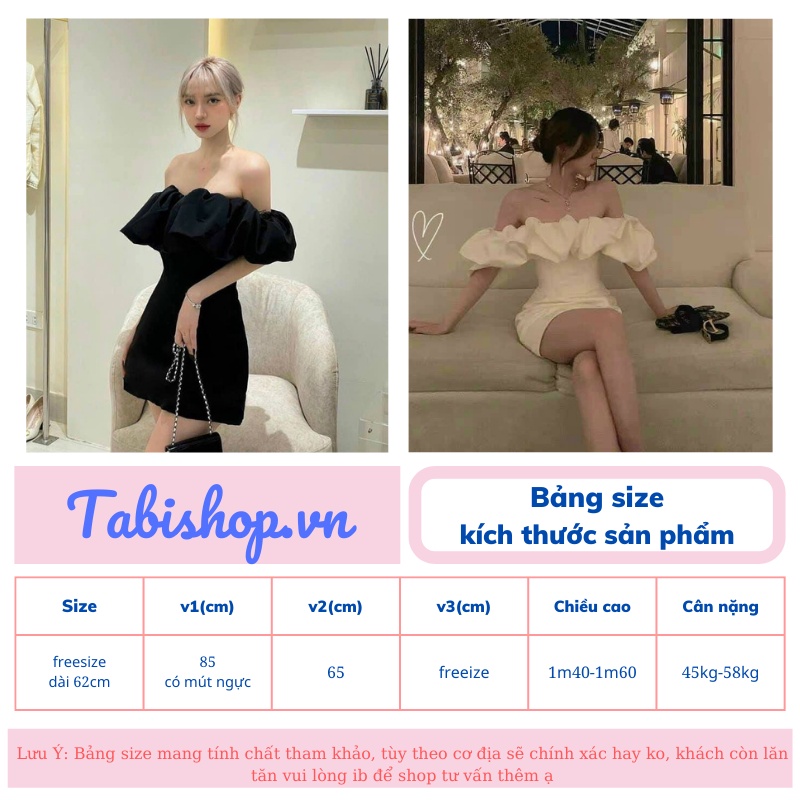Váy trễ vai bèo nhún sang chảnh TABISHOP Đầm nữ màu đen trắng hở vai sexy thích hợp đi dự tiệc, đi chơi