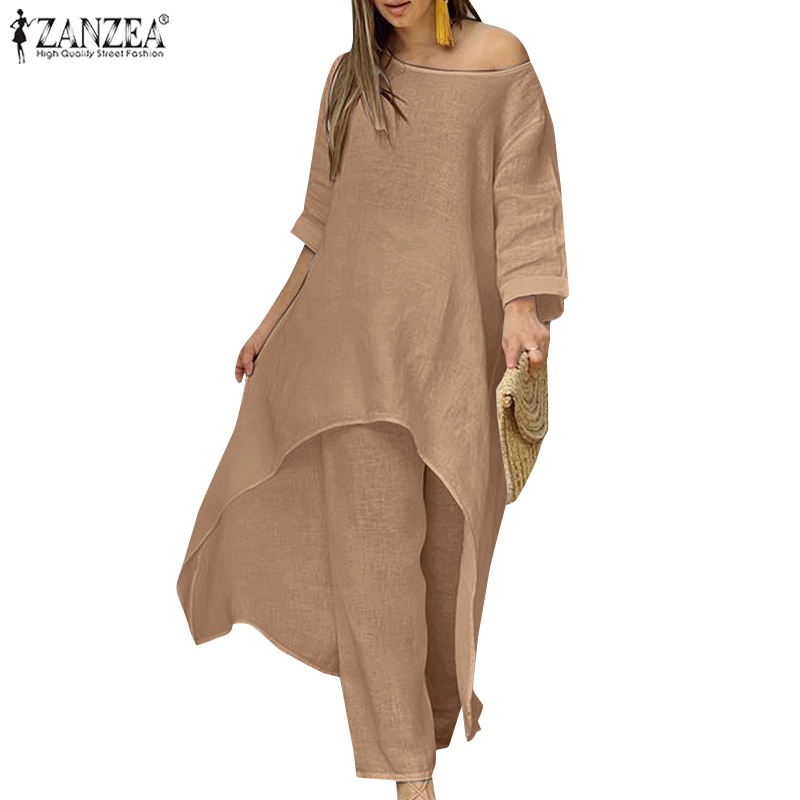 Set đồ ZANZEA gồm áo dài tay cổ tròn + quần dài lưng thun thời trang nữ