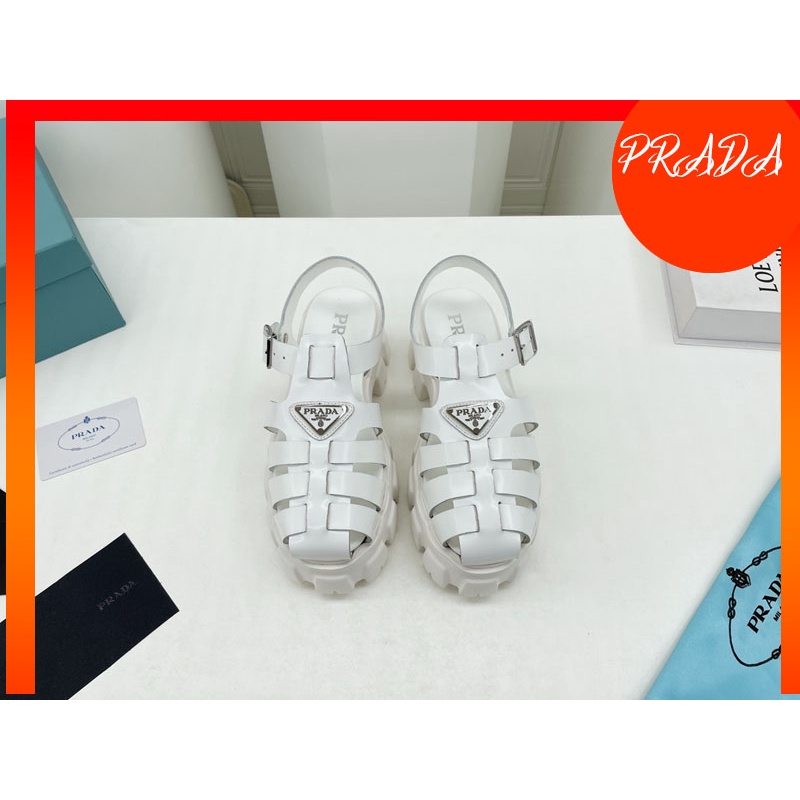 Giày Sandal Prads Hình Tam Giác Bằng Kim Loại Phong Cách Anh Quốc Thời Trang Xuân Hè 2022 Cho Nữ [1: 1]