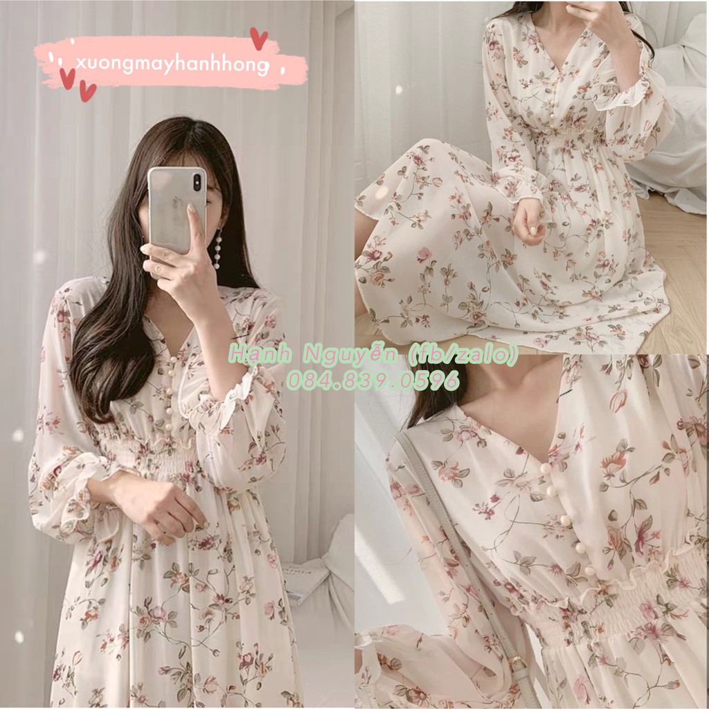Váy hoa nhí dày tay vintage