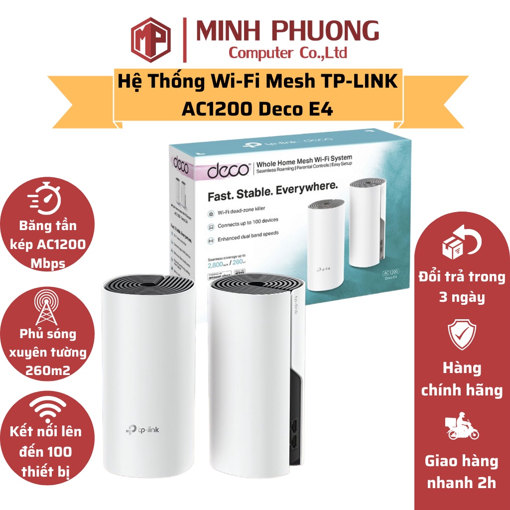 Wi-Fi Mesh cho toàn ngôi nhà AC1200 Tp-Link Deco E4 - Hàng Chính Hãng – Bảo hành 24 tháng