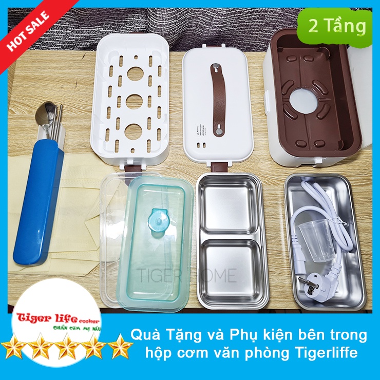 Hộp cơm cắm điện giữ nhiệt bear 2 tầng 3 ngăn đa năng nấu cơm nấu đồ ăn hâm nóng tặng túi đũa thìa