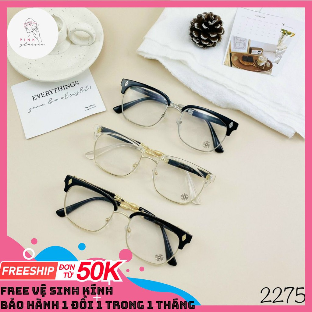 Gọng Kính Cận Nam Nữ Thời Trang Gọng Họa Tiết Nửa Viền Pink Glasses Ms2275