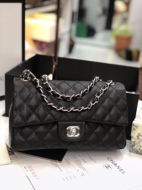 Túi classic super da hạt size 26cm màu đen