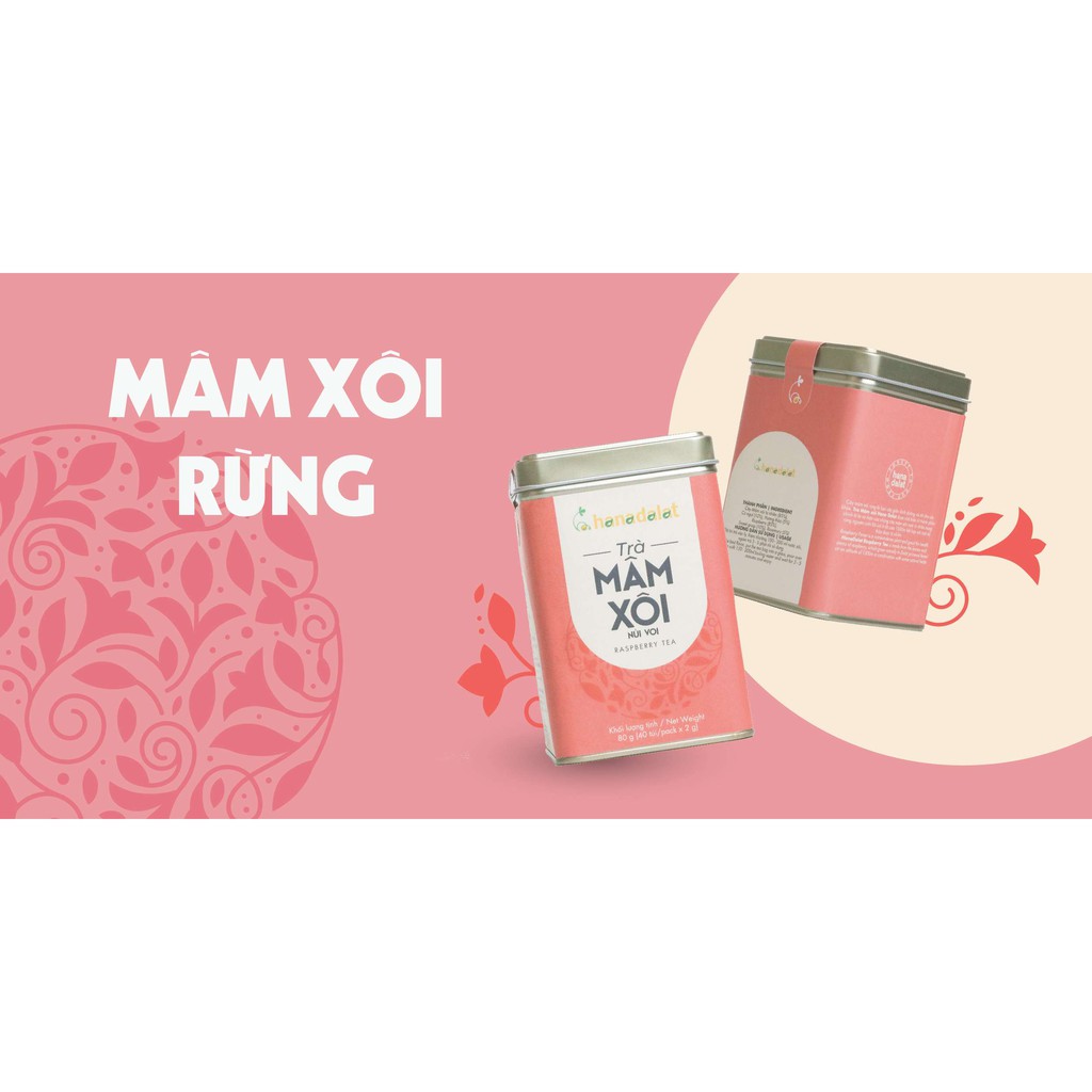 HanaDalat Trà Mâm Xôi đỏ - 80gr - lon thiếc - được chế biến từ lá và thân của cây mâm xôi mọc trong rừng nguyên sinh