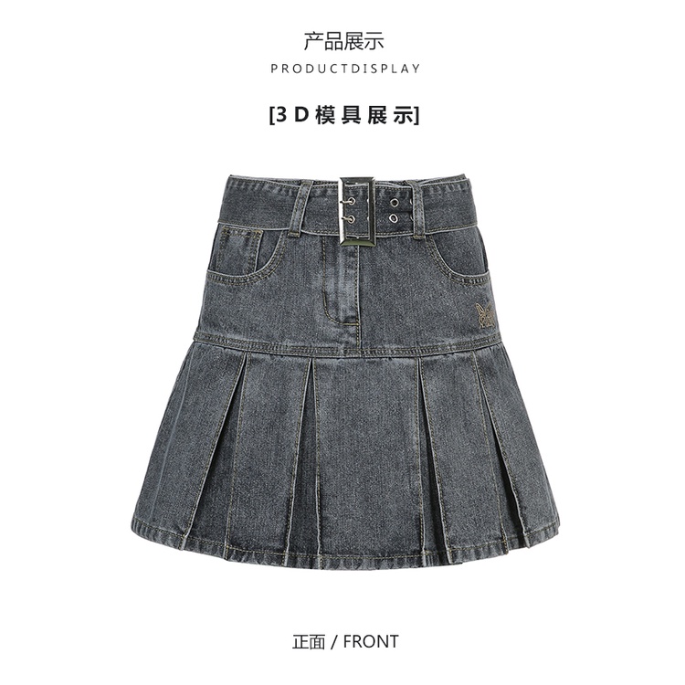 Chân Váy Denim Lưng Cao Thêu Họa Tiết Phong Cách Thời Trang Cho Nữ