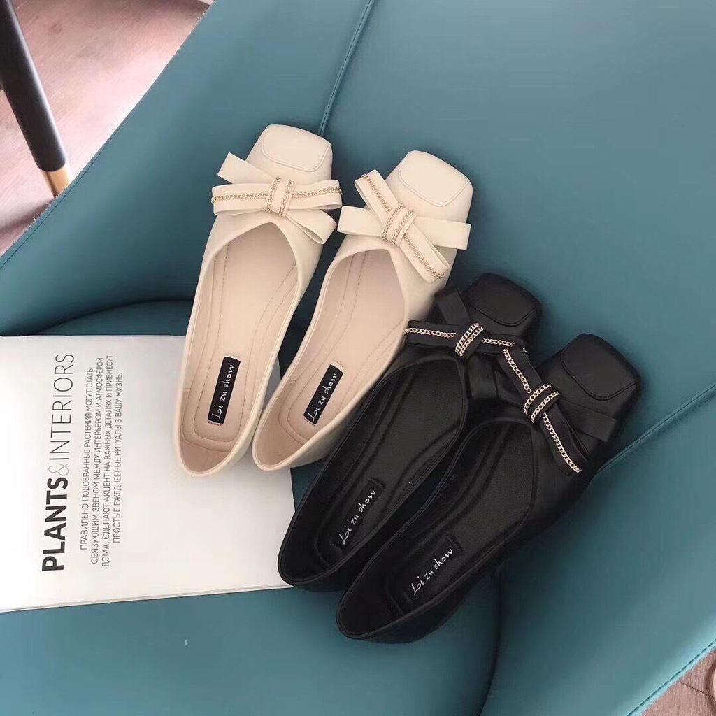 Giày búp bê nữ mũi vuông nơ xích chất đẹp