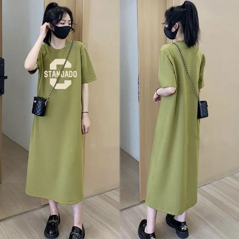 Đầm Thun Dài Qua Gối Tay Ngắn Dáng Rộng Phong Cách Hàn Quốc Thời Trang Mùa Hè Cho Nữ