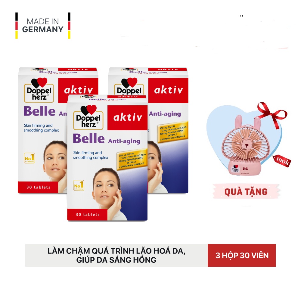 Liệu trình 03 tháng làm chậm quá trình lão hoá da Doppelherz Aktiv Belle Anti - Aging (03 Hộp 30 viên)