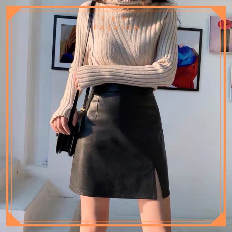 Chân Váy Da Dáng Chữ A Xẻ Tà Lưng Cao Nữ Tep Fashion - CVD001