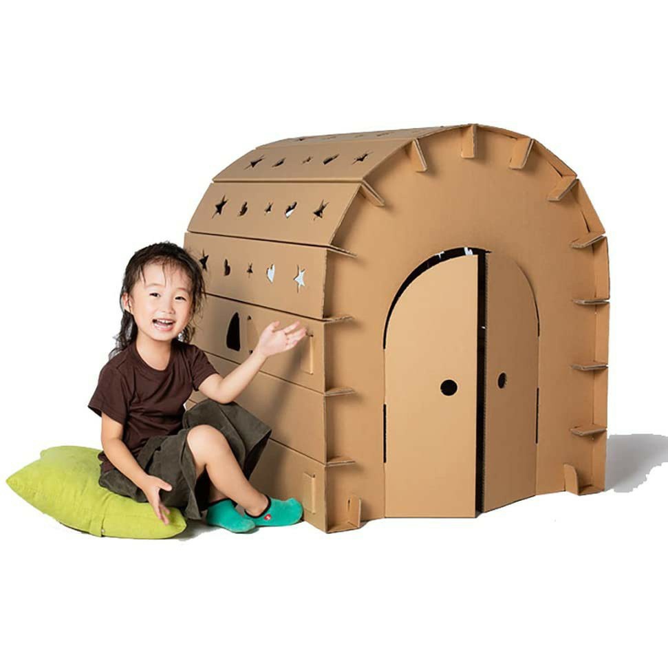 Ngôi nhà bìa carton cứng cáp cho bé thỏa thích vui chơi sáng tạo kích thước  75*87*95 cm