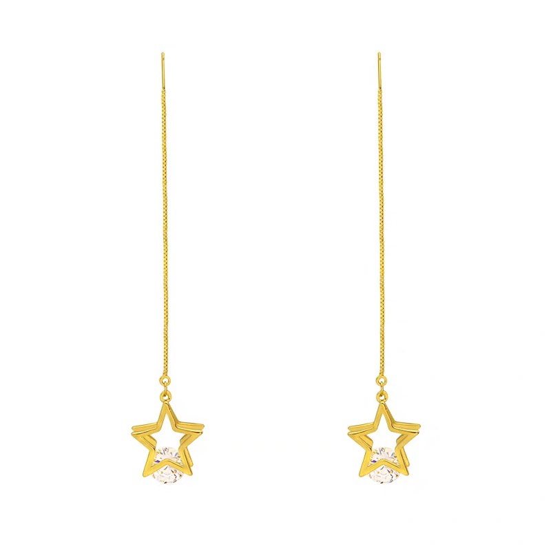 Bông Tai Dáng Dài Mặt Hình Ngôi Sao Đơn Giản Phong Cách Hàn Quốc