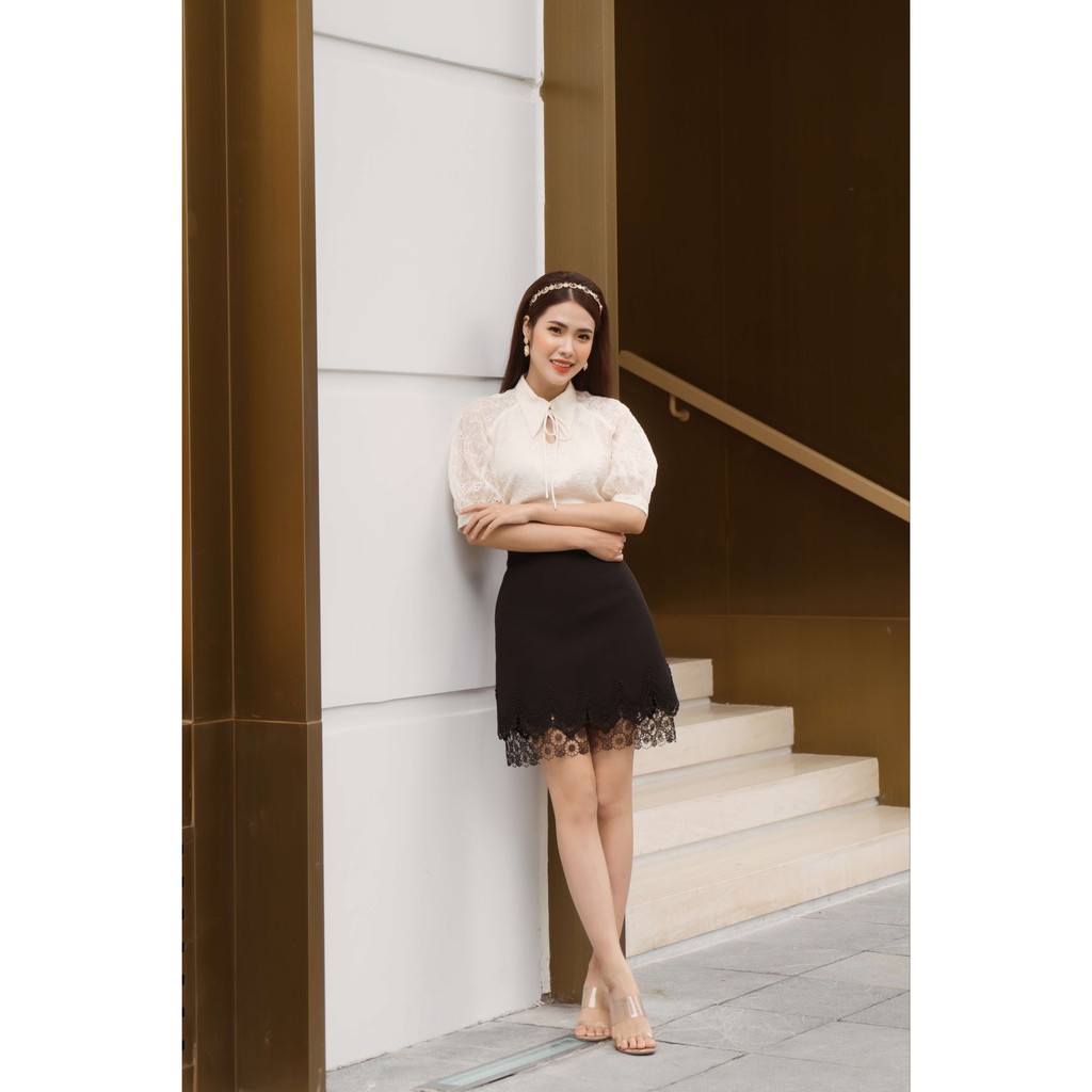 Áo sơ mi July thương hiệu RIMMY hoạ tiết ren hoa chất liệu cotton mùa hè thiết kế dáng xuông thanh lịch đi làm,đi chơi