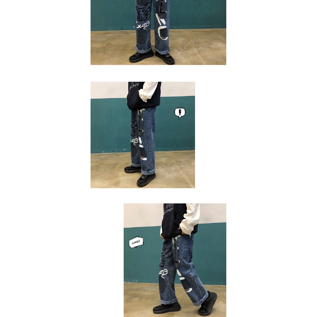Quần jean dài dáng rộng ống suông phong cách hiphop cá tính dành cho nam | BigBuy360 - bigbuy360.vn