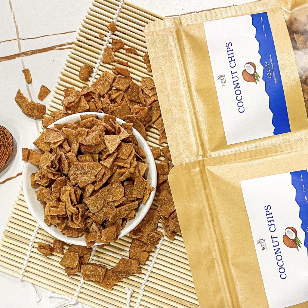 Dừa khô Bến Tre sấy giòn ăn liền 250g, mứt dừa sấy khô nguyên chất thơm ngon HODU