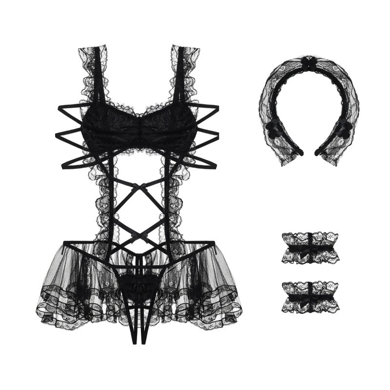 Đồ Ngủ Nữ Gợi Cảm / Đồ Lót cosplay❥Bộ Đồ Ngủ Phối Ren Hóa Trang Cô Hầu Gái Quyến Rũ | BigBuy360 - bigbuy360.vn