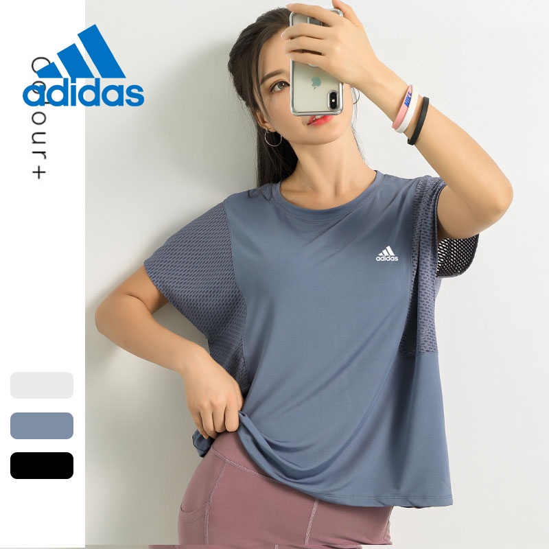 Adidas Áo Thun Thể Thao Ngắn Tay Cổ Tròn Phối Lưới Thoáng Khí Nhanh Khô Cho Nữ