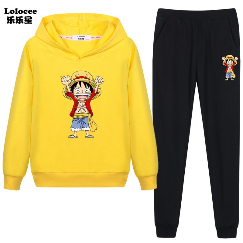 Áo Hoodies Có Nón Dài Tay + Quần Dài In Hình One Piece Cho Bé