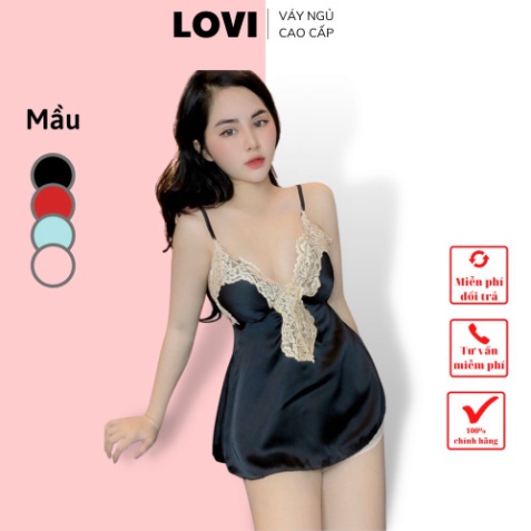 Bộ ngủ 2 dây sexy lụa satin phối ren đẹp có mút ngực cao cấp giá rẻ 012