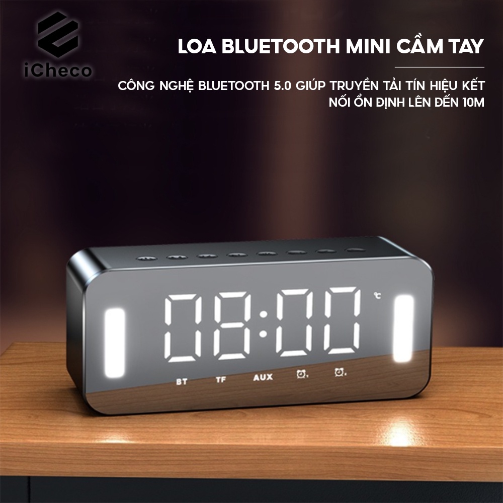 Loa bluetooth mini để bàn ICHECO LB01 tích hợp đồng hồ báo thức hỗ trợ nghe FM, radio