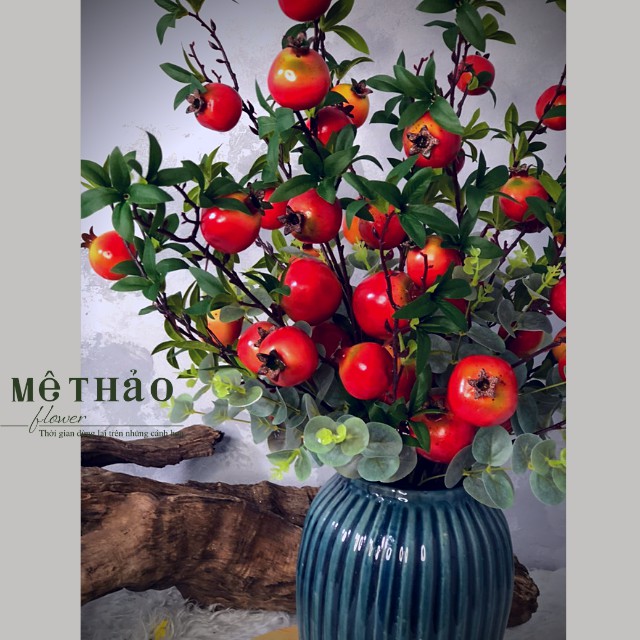 (Ảnh shop chụp) Bình Lựu Giả Trang Trí Nhà Cửa, Decor Phòng Khách Chất Liệu Lụa Cao Cấp Mê Thảo Flower