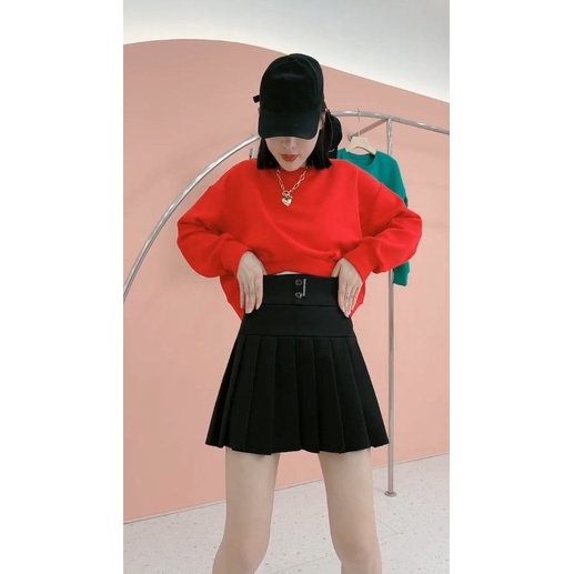 Chân váy chữ a lưng cao màu đen thiết kế xếp ly nữ tính