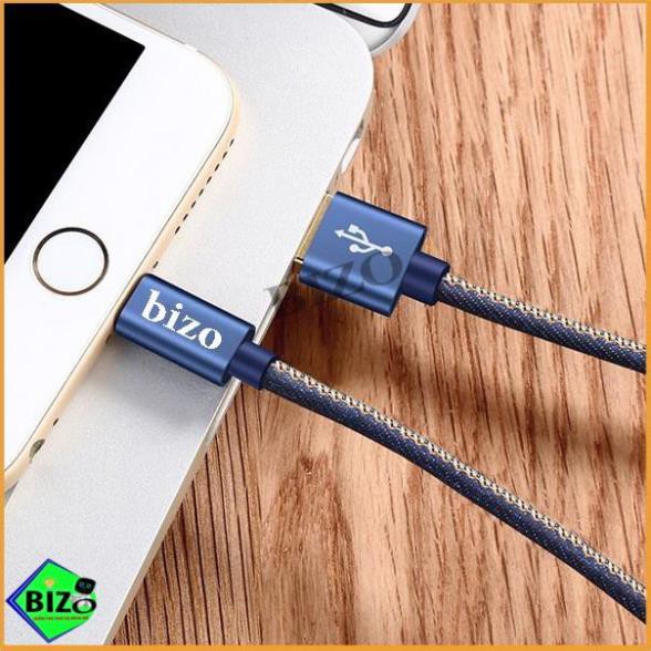[0.25 mét - BH 12 THÁNG] Dây sạc nhanh iphone, samsung, USB type C bọc vải denim siêu bền Bizo Z12, 5V - 2,4A