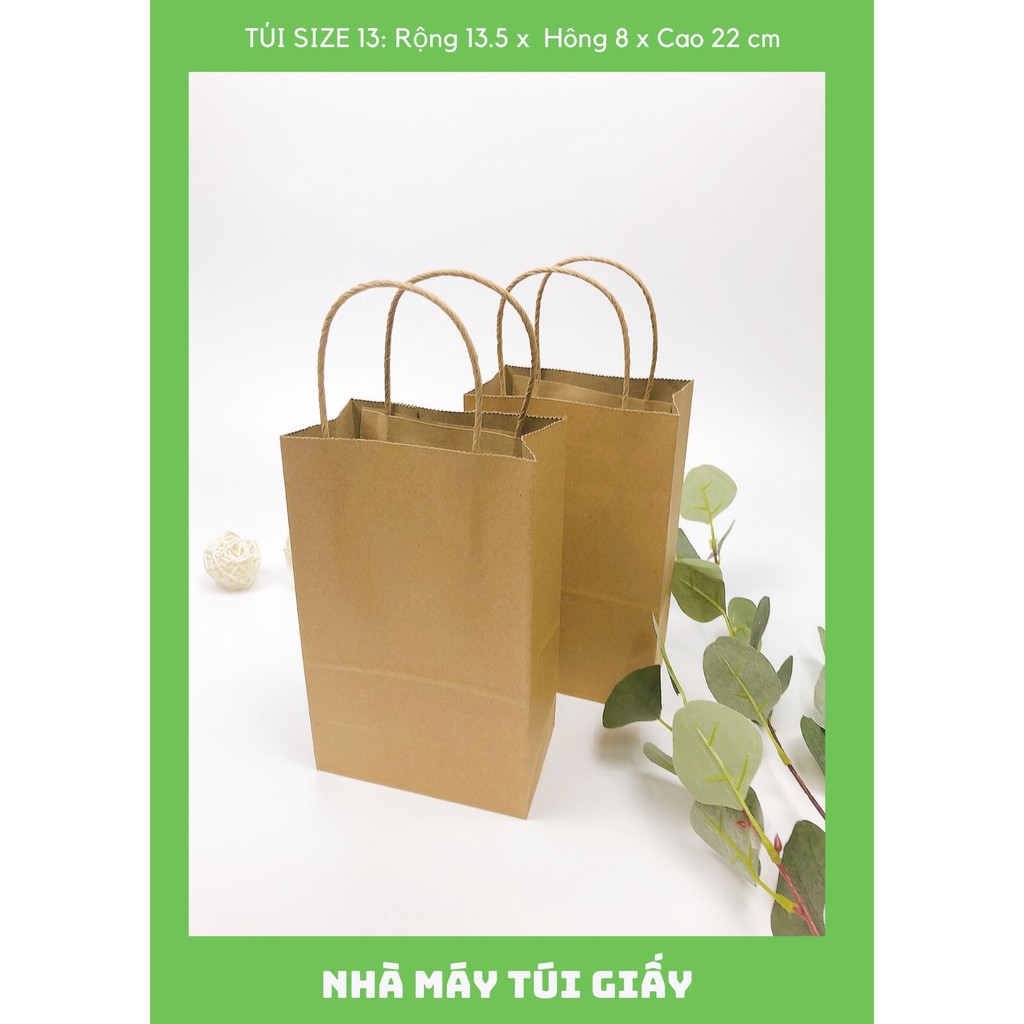 100 Chiếc Túi giấy nâu đựng quà Size 13 :13.5x8x22 cm có quai  ẢNH THẬT VÀ VIDEO