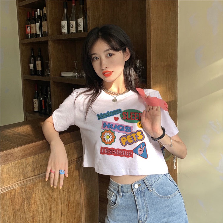 Áo Thun Crotop Form Rộng Unisex Tay Ngắn Chất Cotton Mềm Mại In Hình LOGO Đáng Yêu Ulzzang Style Hàn Quốc TTT0183