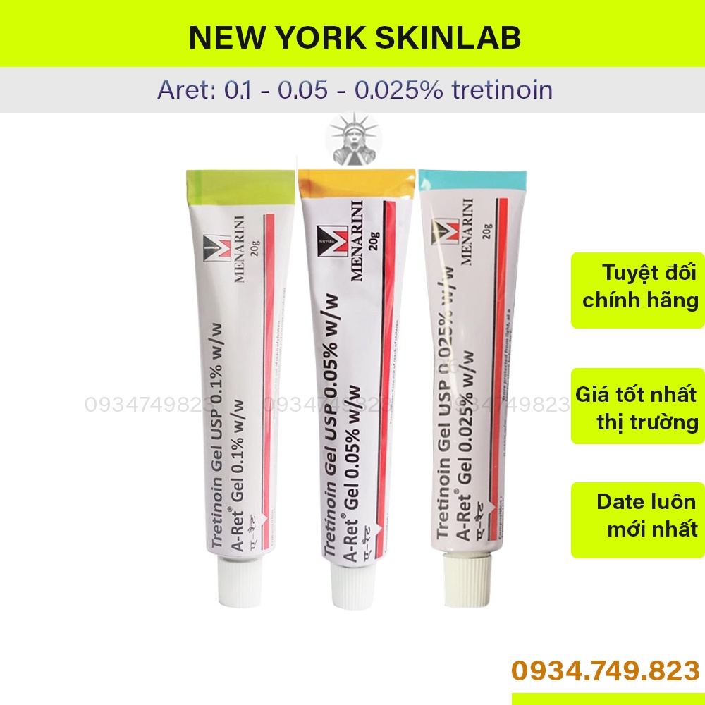 Tretinoin Aret gel 0.1% - 0.05% - 0.025% (20g) - tretinol A ret giảm mụn, chống lão hóa (tre Ấn Độ chính hãng)