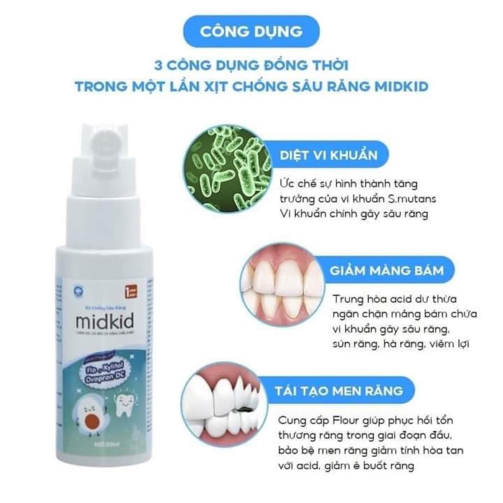 Xịt chống sâu răng midkid cho bé từ 1 tuổi trở lên,  tặng kèm quà cho bé