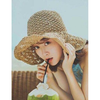 Mũ cói mềm móc tay nơ dây da
