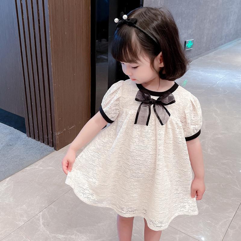 Đầm ngắn tay phối ren xinh xắn cho bé gái