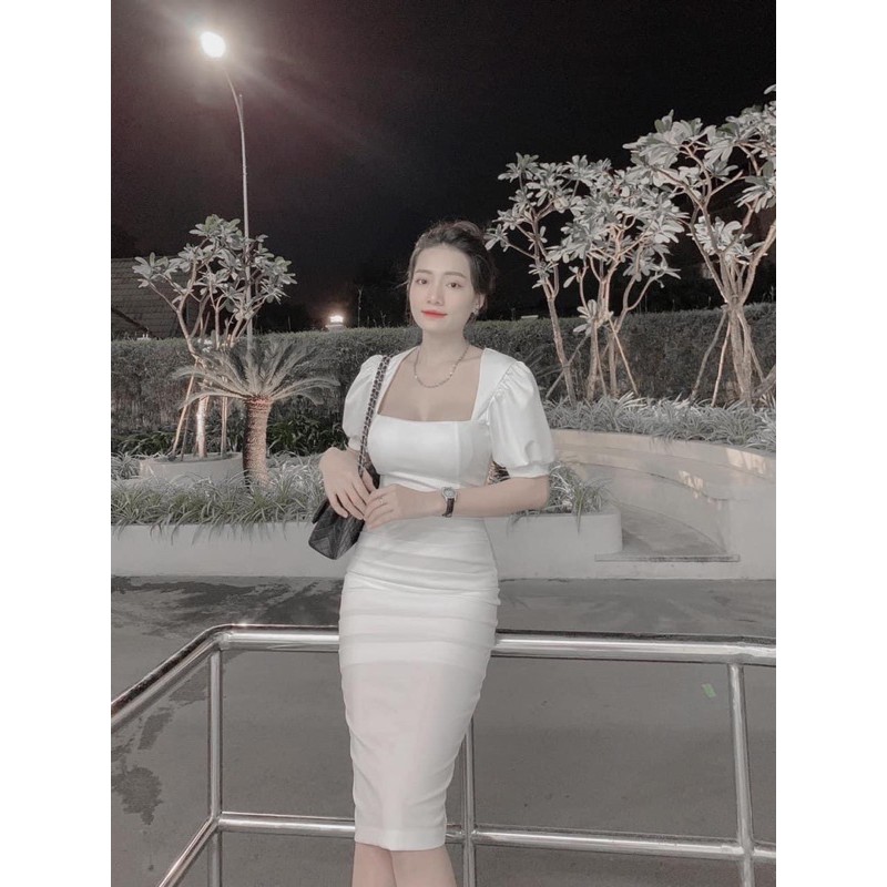 Váy body nữ cổ vuông tay bồng chất umi đẹp 2 màu siêu xinh, Đầm ôm nữ dự tiệc phong cách lịch sự sang trọng | BigBuy360 - bigbuy360.vn