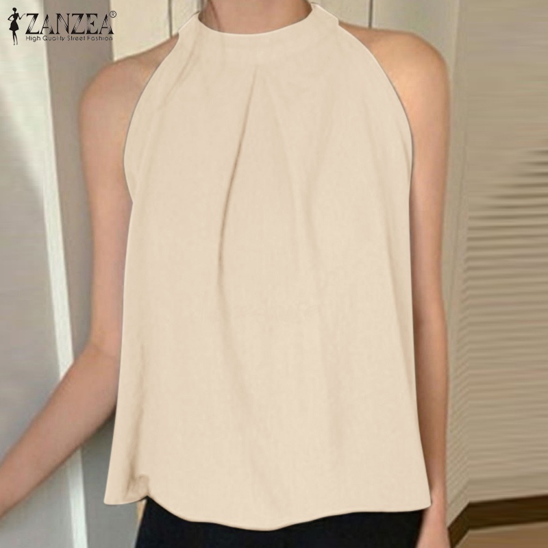 Zanzea Áo Thun Sát Nách Cổ Tròn Dáng Rộng Phối Nút Thời Trang Cho Nữ