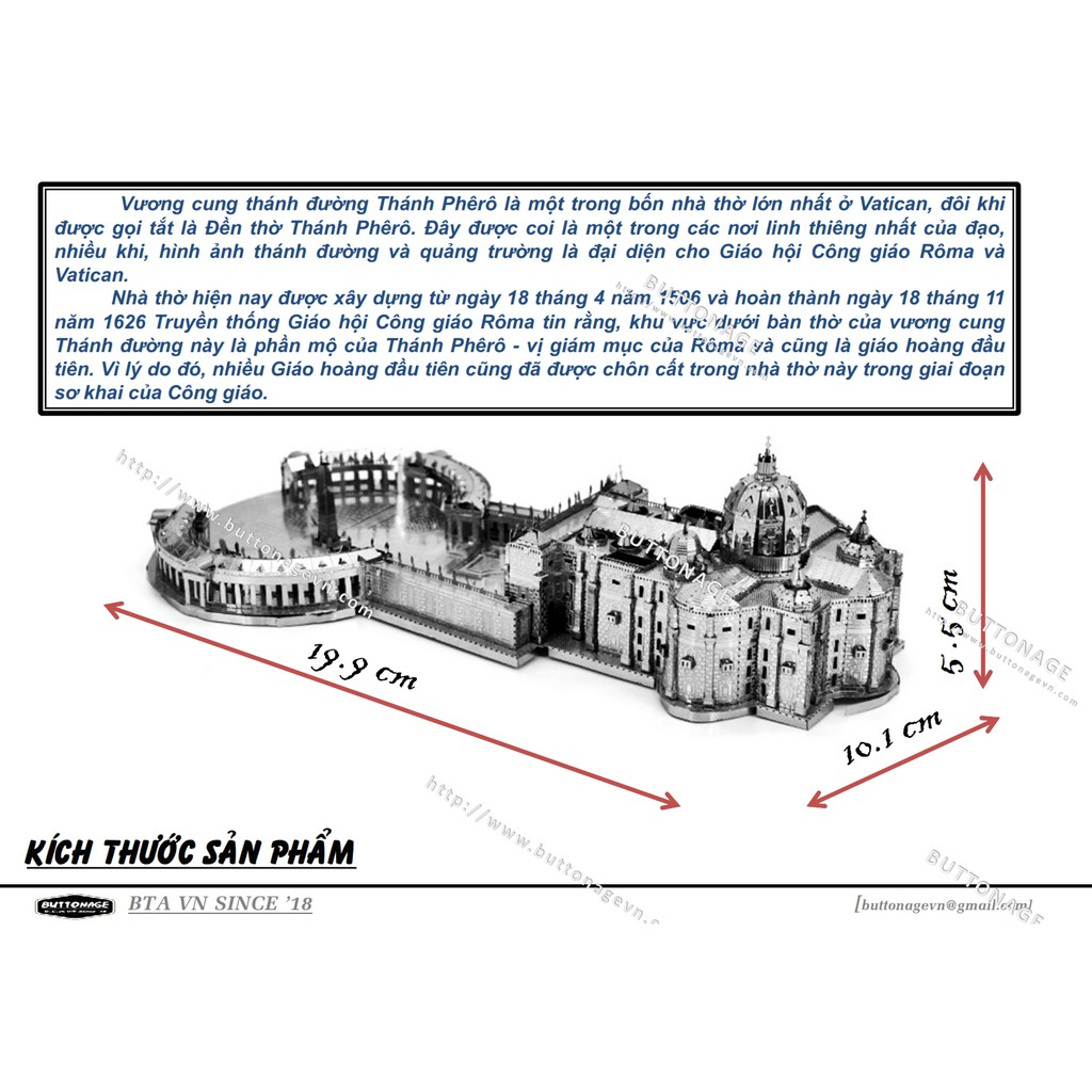 Mô Hình Lắp Ghép kim Loại 3D Vương Cung Thánh Đường Thánh Phêrô