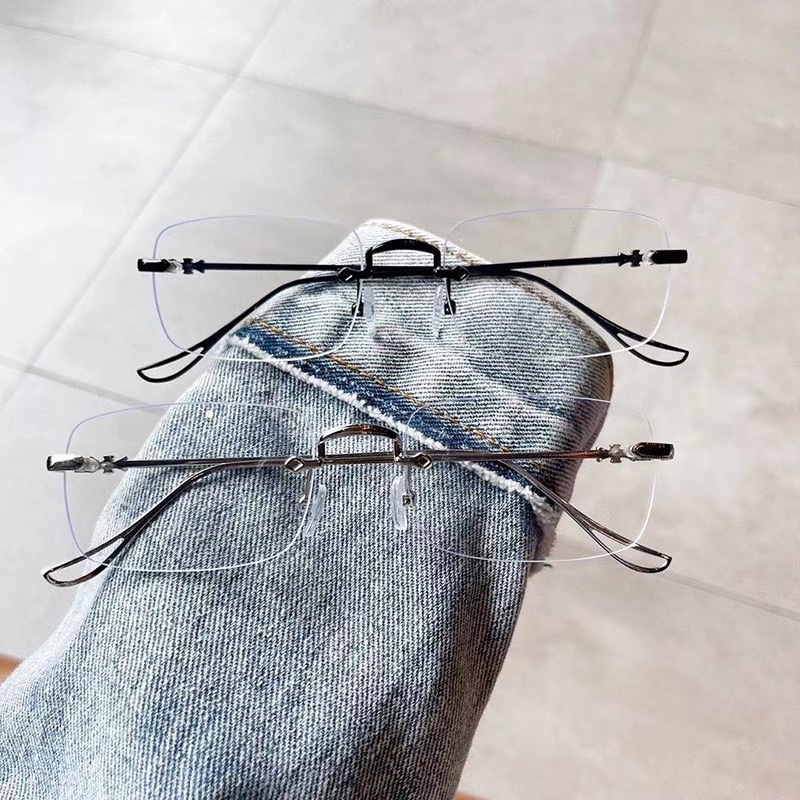 Kính giả cận, Gọng kính không viền chữ nhật 9320 cầu mắt vuông hot tiktok, chống ánh sáng xanh, UV400  Jolie eyewear