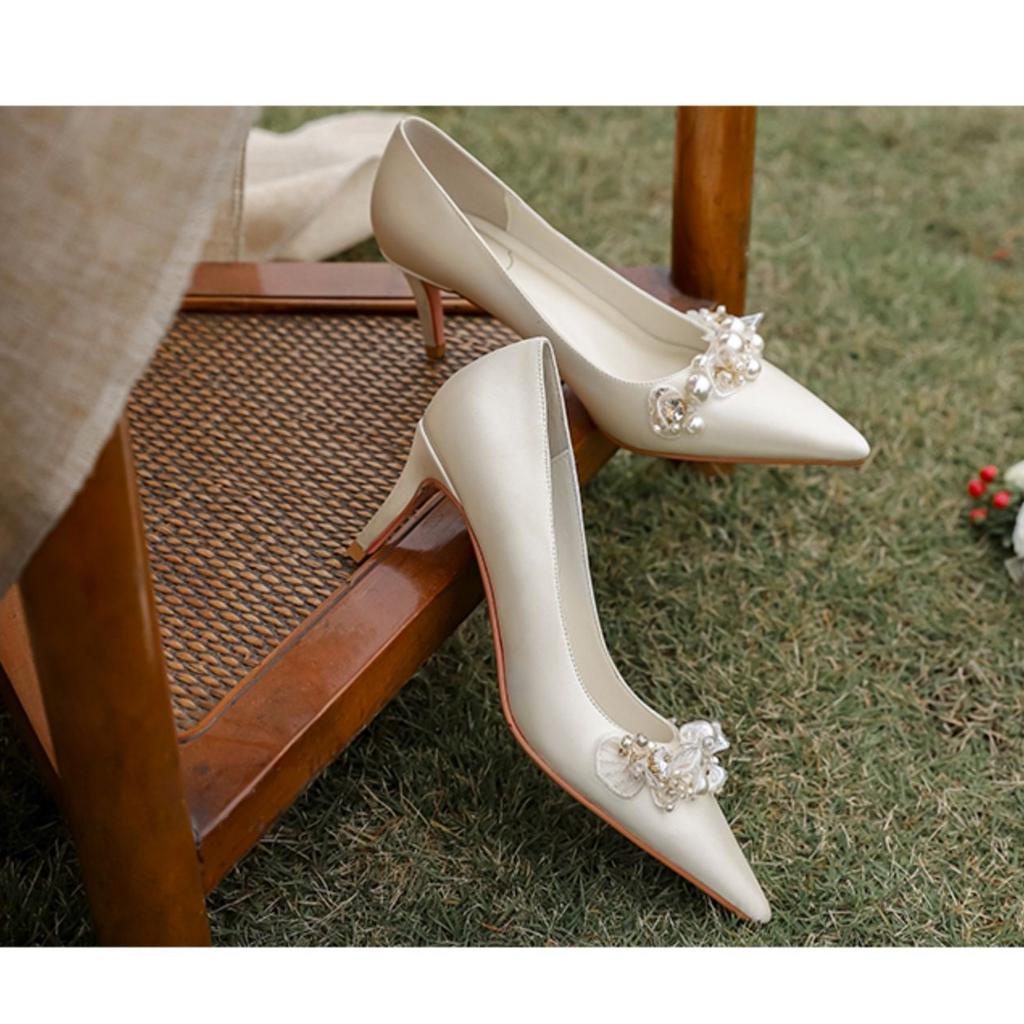 Giày Cao Gót Mũi Nhọn Phong Cách Pháp Sang Trọng Thời Trang Cho Nữ