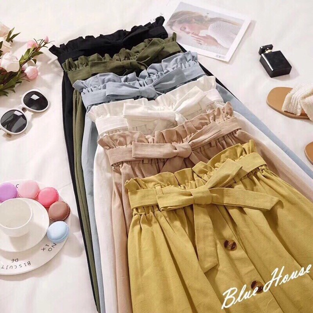 Chân váy kaki nơ bản khuy gỗ hàng Quảng Châu