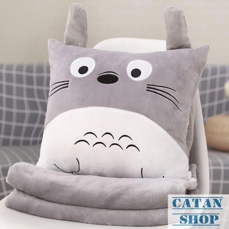 Gối mền TOTORO vuông hàng loại 1, nỉ nhung siêu mịn, bộ chăn gối văn phòng, mang đi du lịch