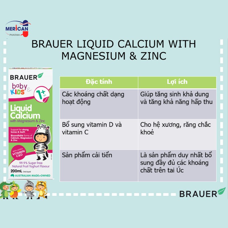 Siro bổ sung Canxi Magie Kẽm Zinc Cho Bé Brauer Úc dạng lỏng cho bé từ 1 tuổi 200ML